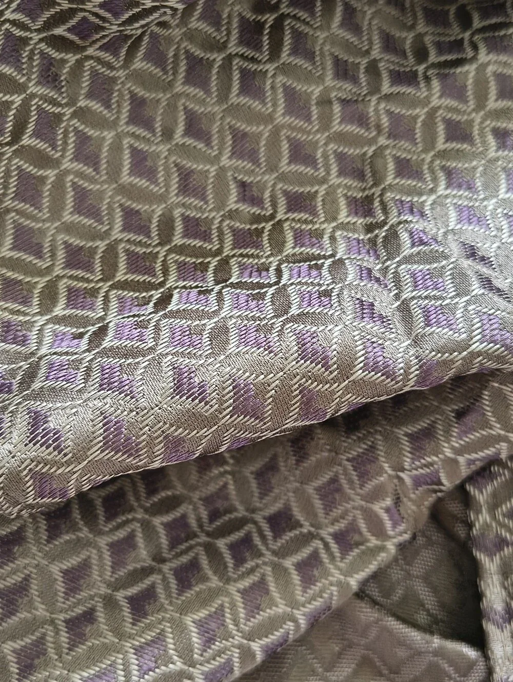 Jacquard Damask Diamond Purple Beige Bed Skirt